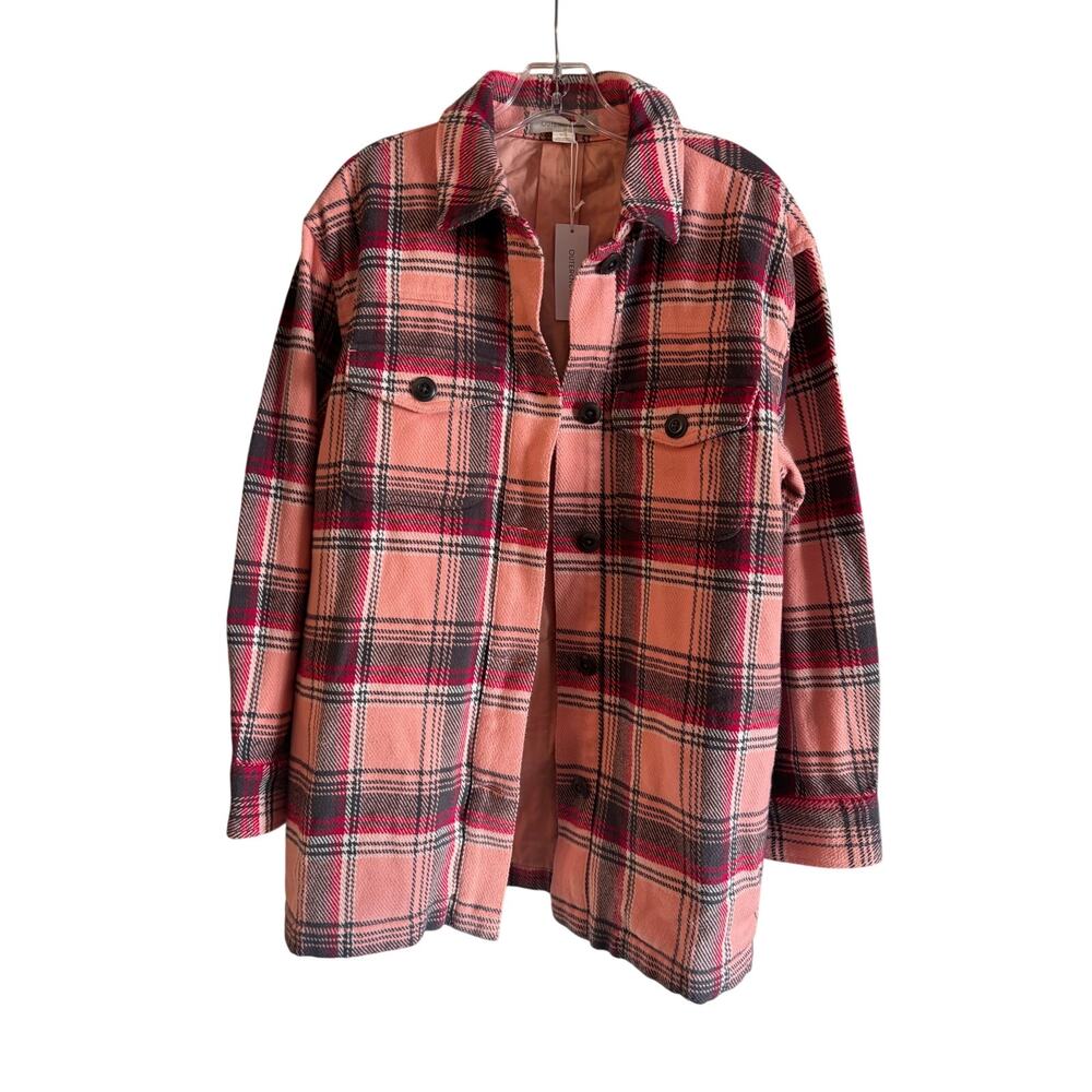 OUTERKNOWN Womans Cloud Weave 100 Cotton Boxy Jacket Shacket Pink Plaid Sz M NWT